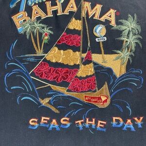 Tommy Bahama Shirt Men XL  Black Button 100% Silk Hawaiian Seas The Day Sailboat